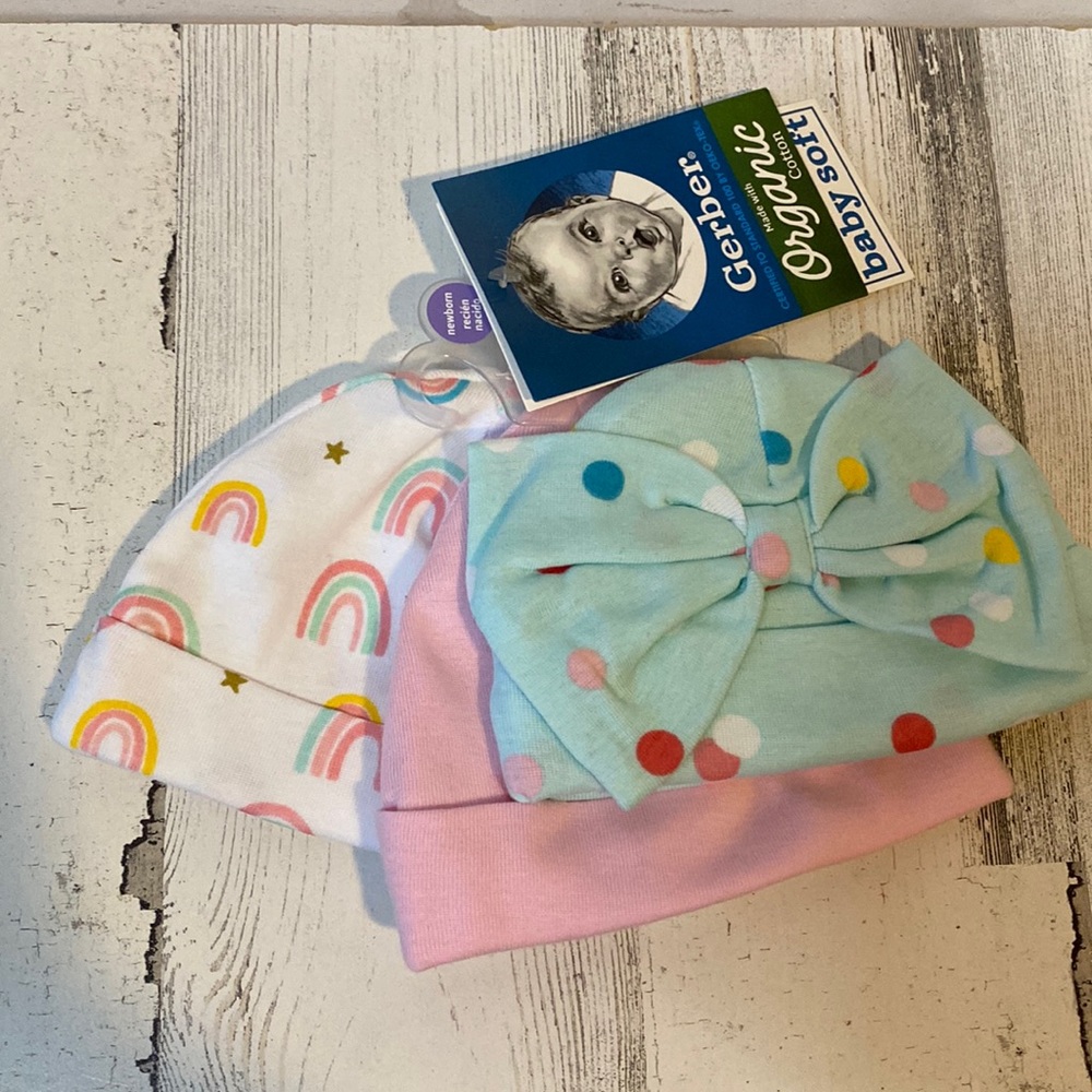 3 Gerber Newborn Hats NEW